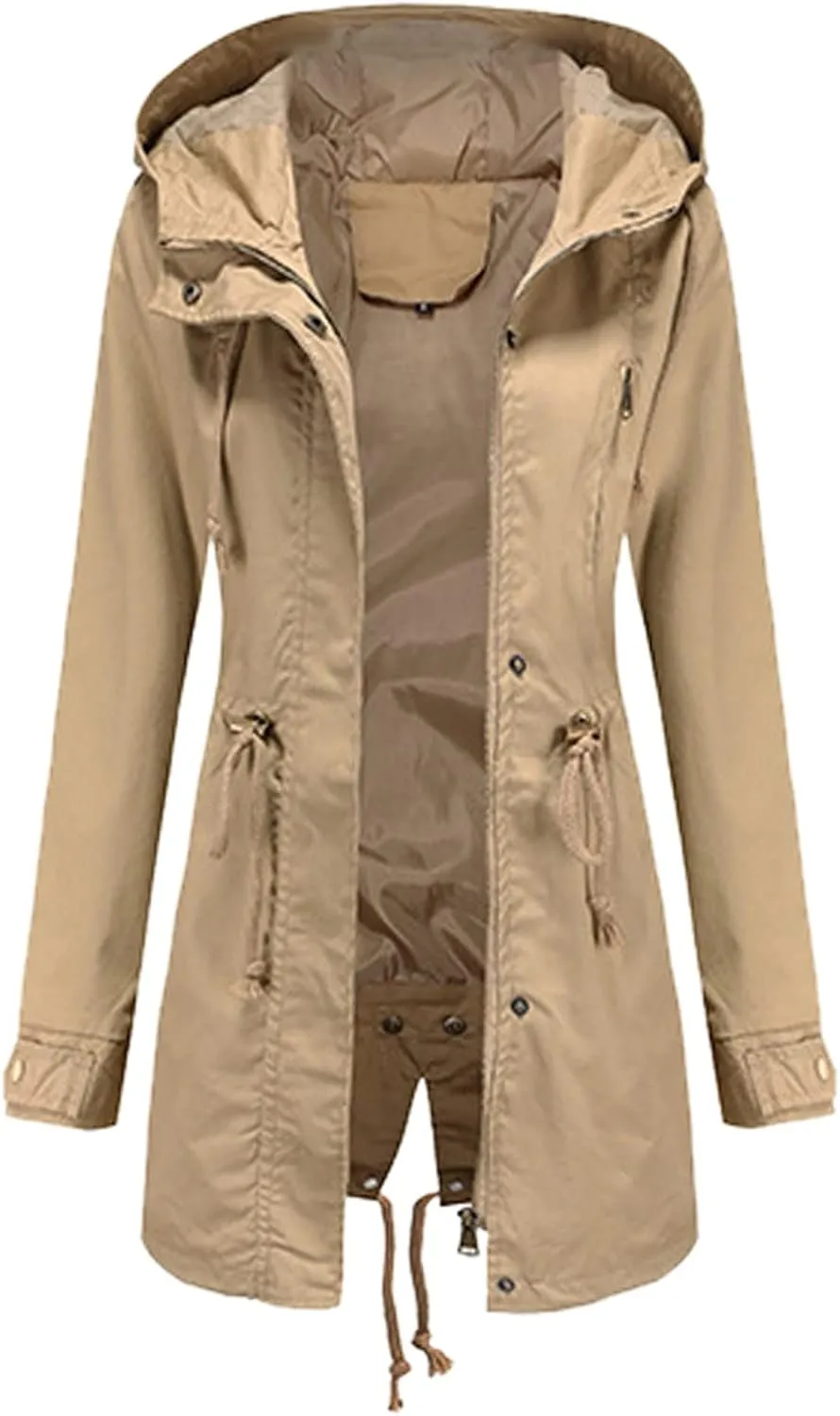 2024 Graceful Temperament Zip Up Outwear for Womens Long Sleeve Hooded Overcoat Comfort Soft Slim Windbreaker Work Suit