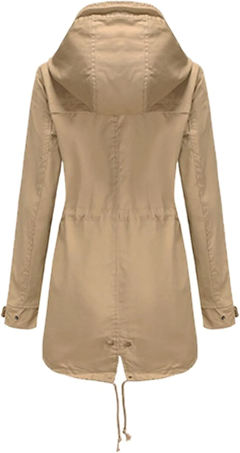 2024 Graceful Temperament Zip Up Outwear for Womens Long Sleeve Hooded Overcoat Comfort Soft Slim Windbreaker Work Suit