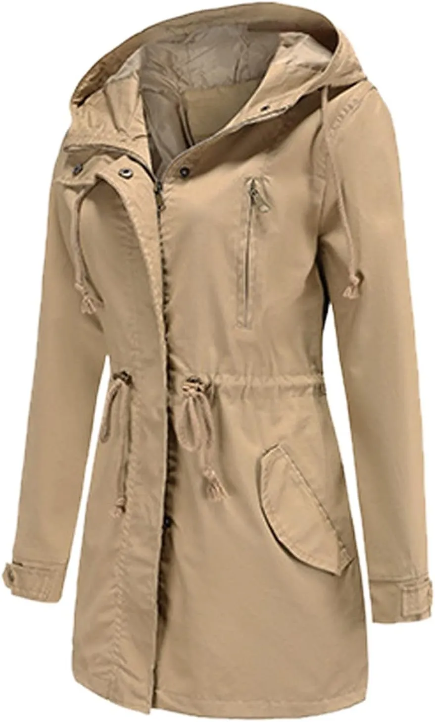 2024 Graceful Temperament Zip Up Outwear for Womens Long Sleeve Hooded Overcoat Comfort Soft Slim Windbreaker Work Suit