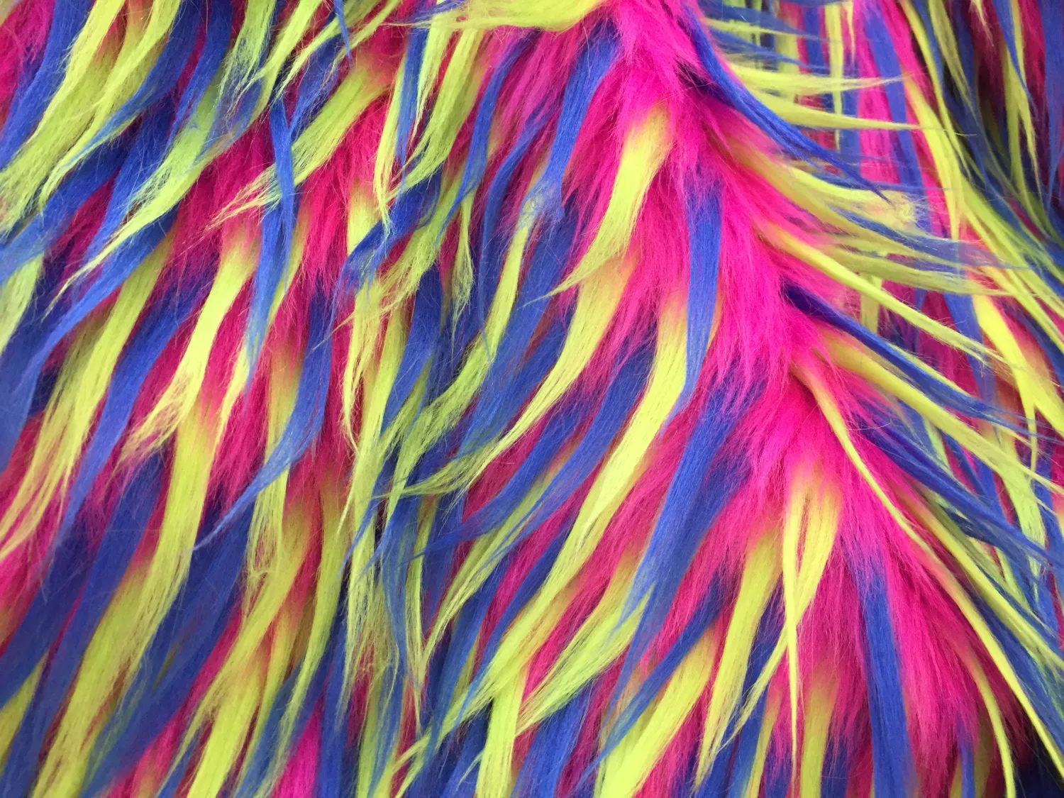 3 tone spikes faux fur- fuchsia/neon yellow/royal blue-Shaggy faux fur-fashion-decorations-apparel-throw blankets-sold by the yard.