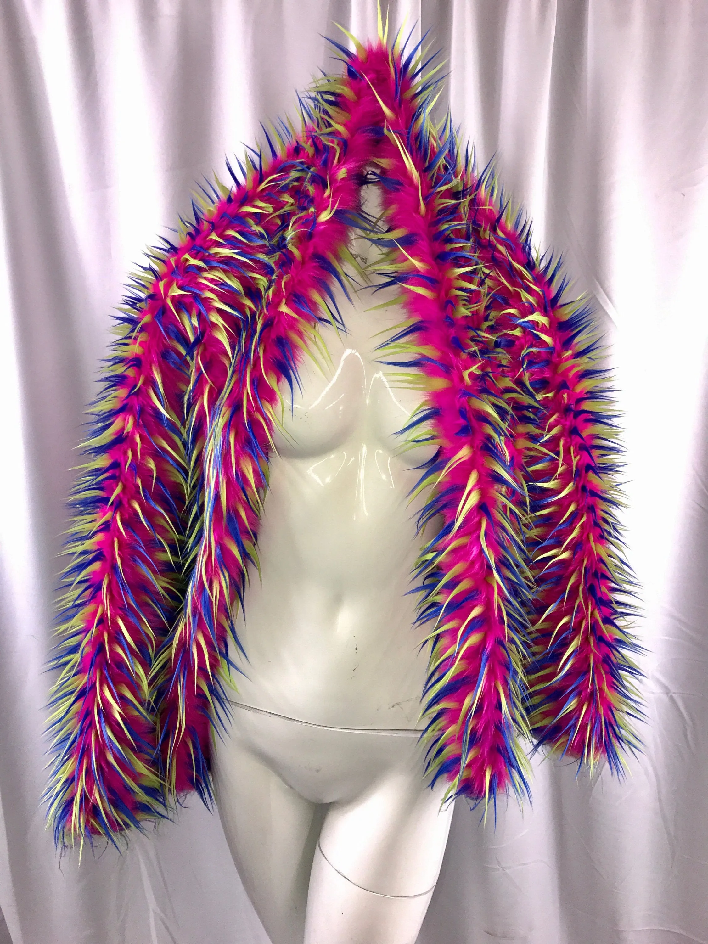 3 tone spikes faux fur- fuchsia/neon yellow/royal blue-Shaggy faux fur-fashion-decorations-apparel-throw blankets-sold by the yard.