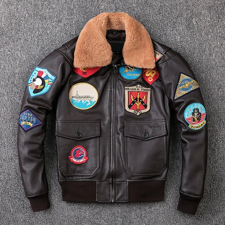 Air Force G1 Flight Jacket Thickening Quilted Jacket Top Layer Cow Leather Jacket Men Coat Winter Jackets M212
