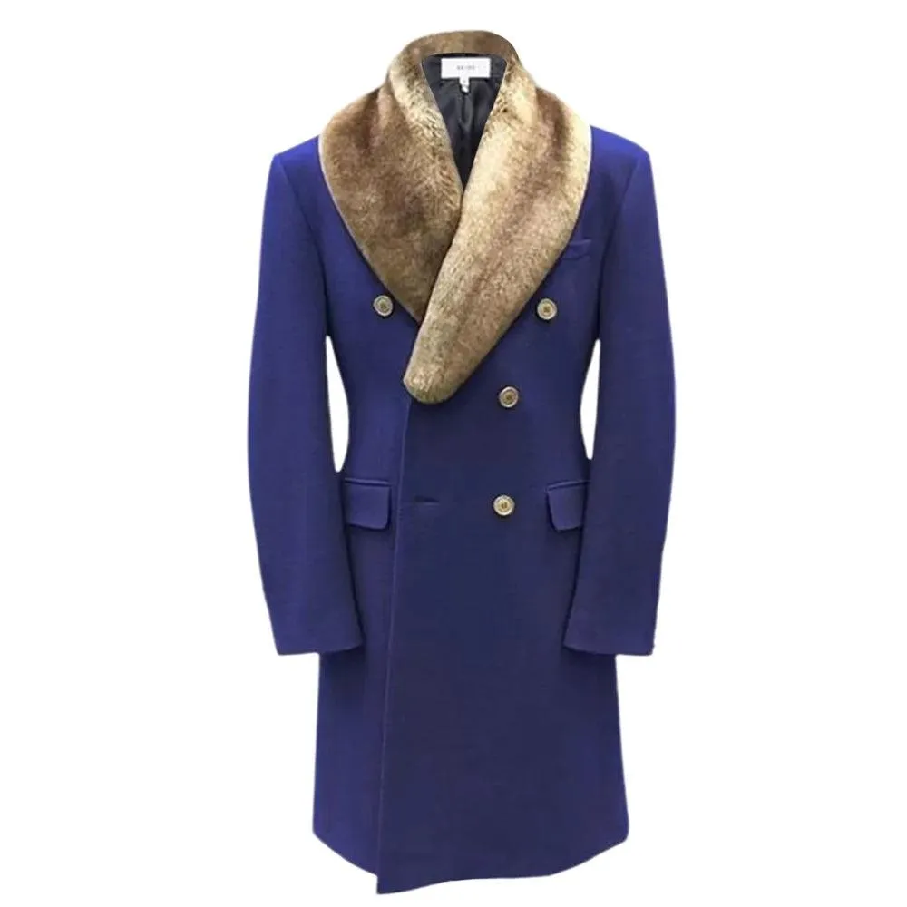 Autumn Winter Warm Men's Coat Faux Fur Lapel Overcoat Medium Length Pockets Leisure Jacket Men Imitation Woolen Cashmere Coats