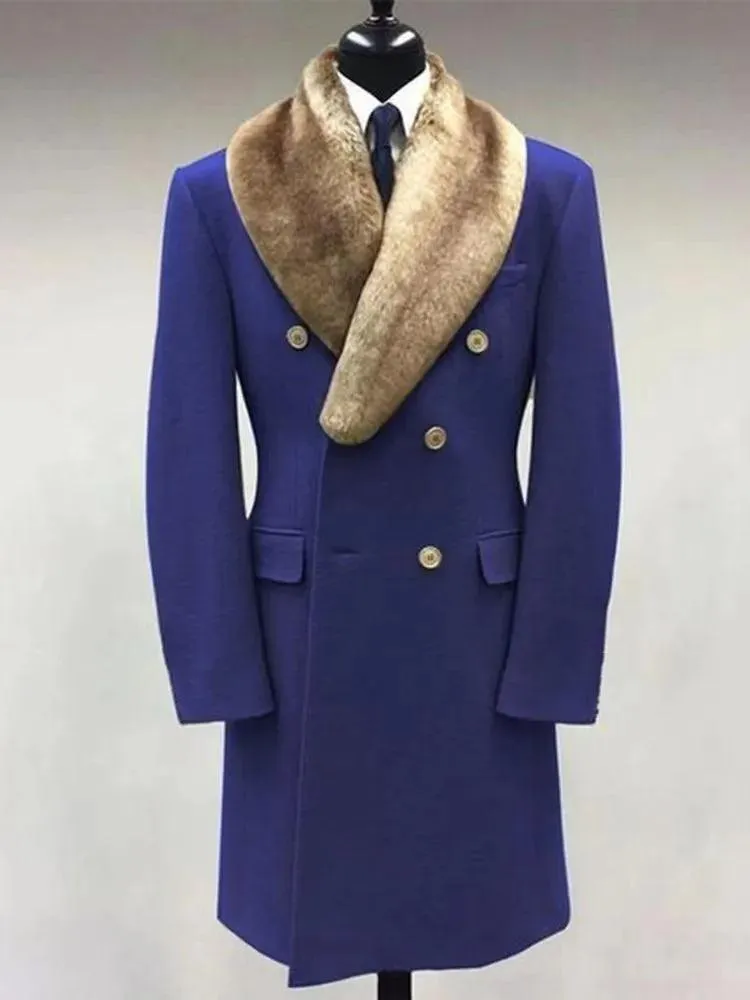 Autumn Winter Warm Men's Coat Faux Fur Lapel Overcoat Medium Length Pockets Leisure Jacket Men Imitation Woolen Cashmere Coats