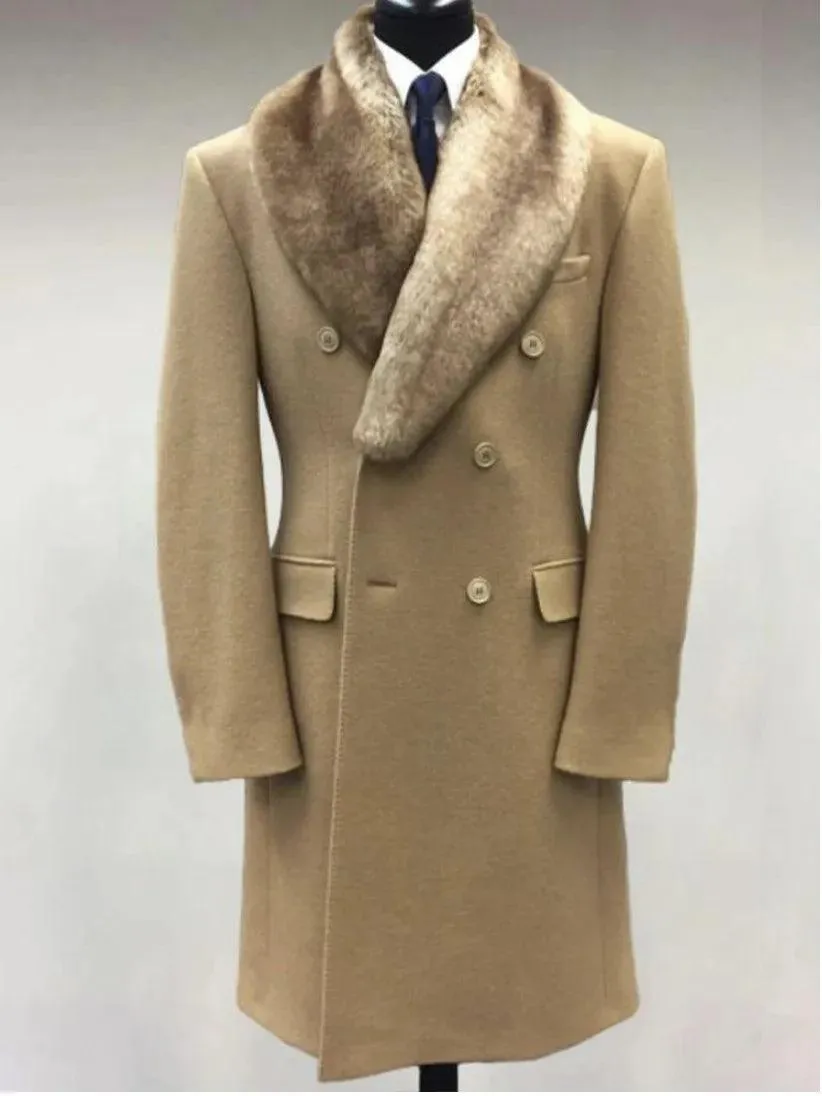 Autumn Winter Warm Men's Coat Faux Fur Lapel Overcoat Medium Length Pockets Leisure Jacket Men Imitation Woolen Cashmere Coats