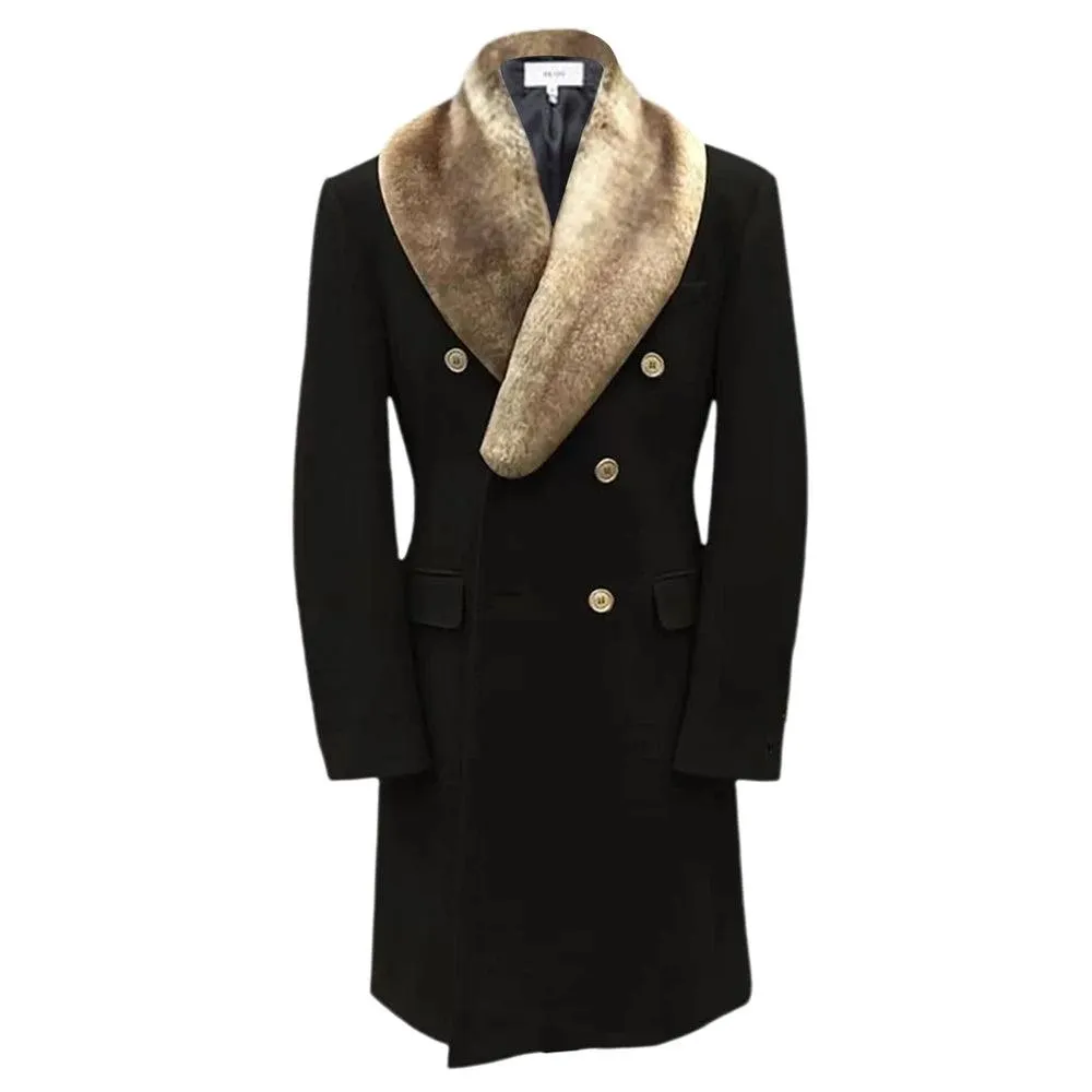 Autumn Winter Warm Men's Coat Faux Fur Lapel Overcoat Medium Length Pockets Leisure Jacket Men Imitation Woolen Cashmere Coats