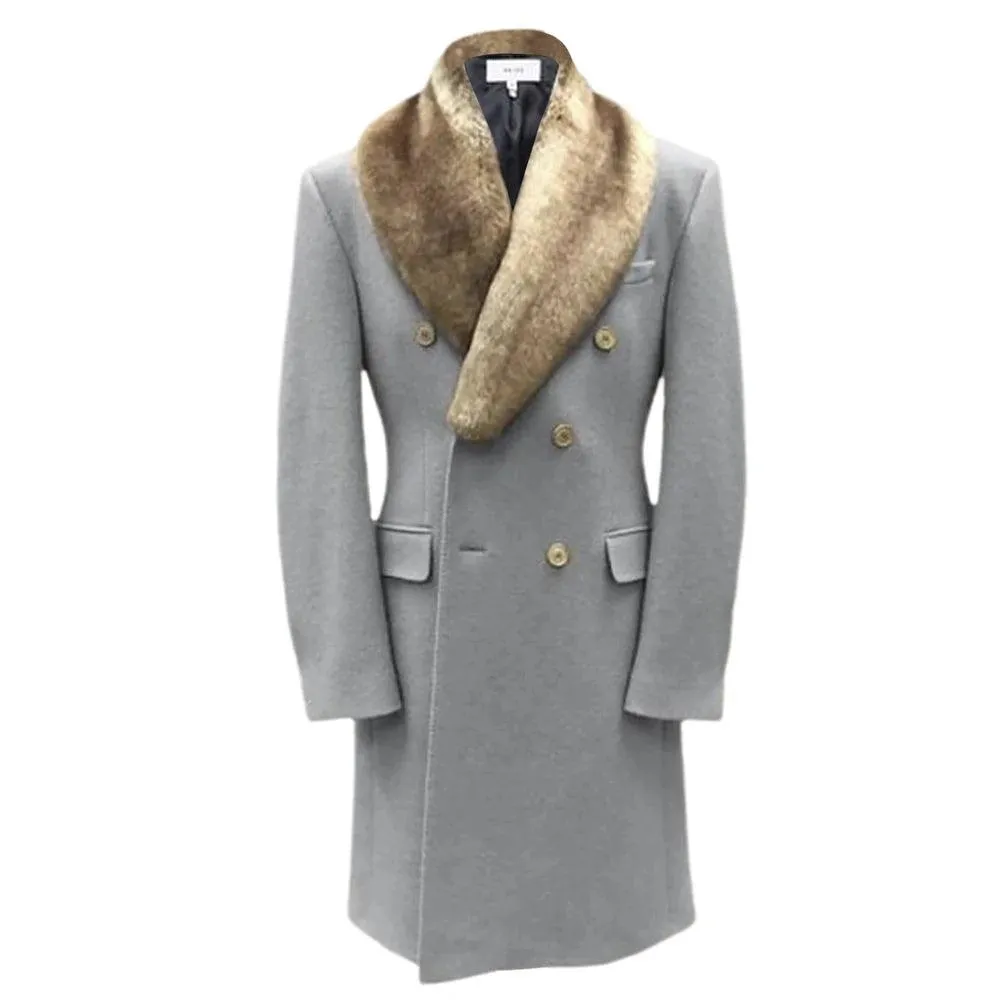 Autumn Winter Warm Men's Coat Faux Fur Lapel Overcoat Medium Length Pockets Leisure Jacket Men Imitation Woolen Cashmere Coats