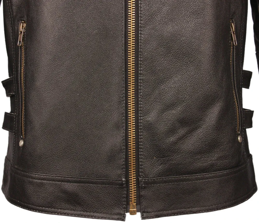 Black Embroidery Skull Motorcycle Leather Jackets 100% Natural Cowhide Moto Jacket Biker Leather Coat Winter Warm Clothing M219