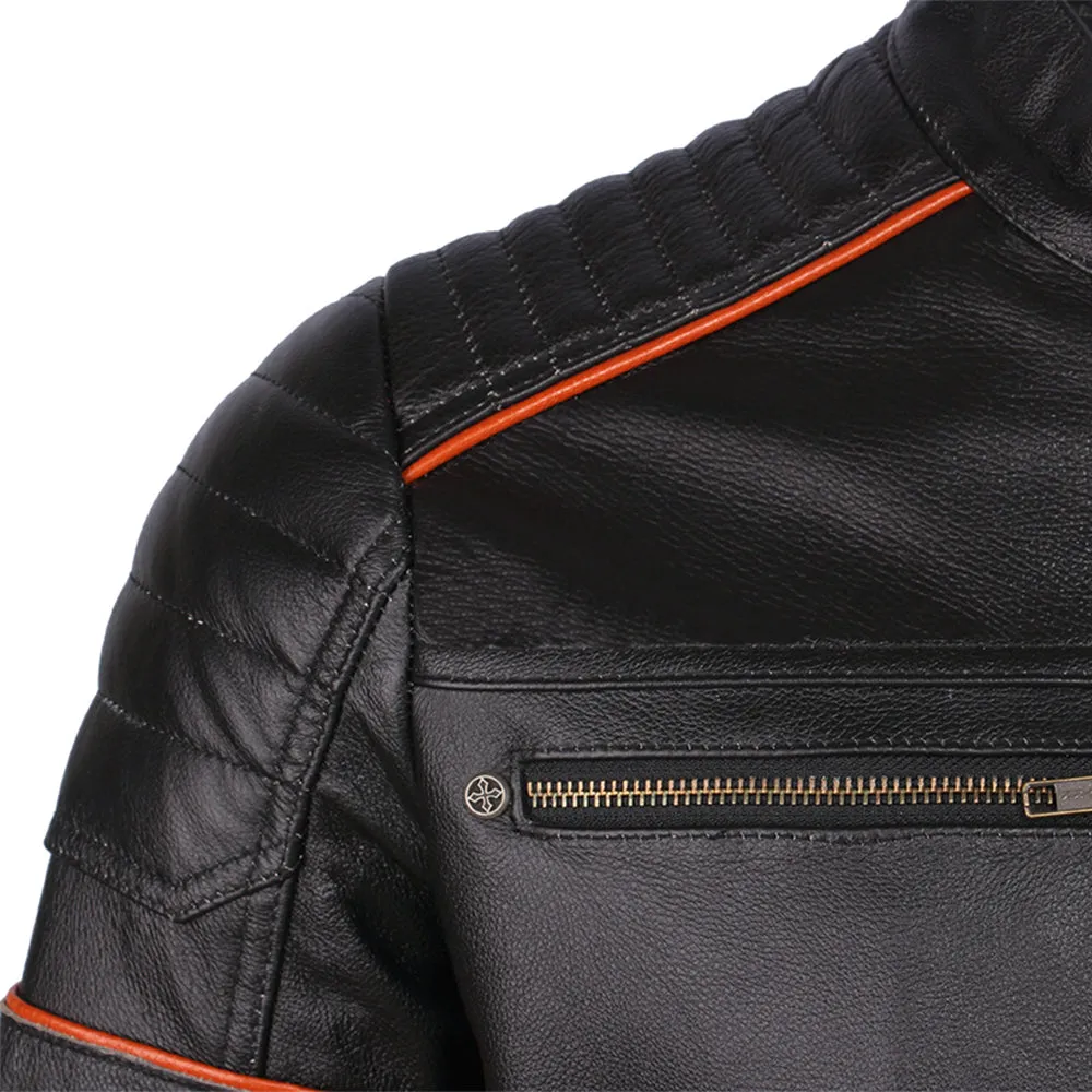 Black Embroidery Skull Motorcycle Leather Jackets 100% Natural Cowhide Moto Jacket Biker Leather Coat Winter Warm Clothing M219