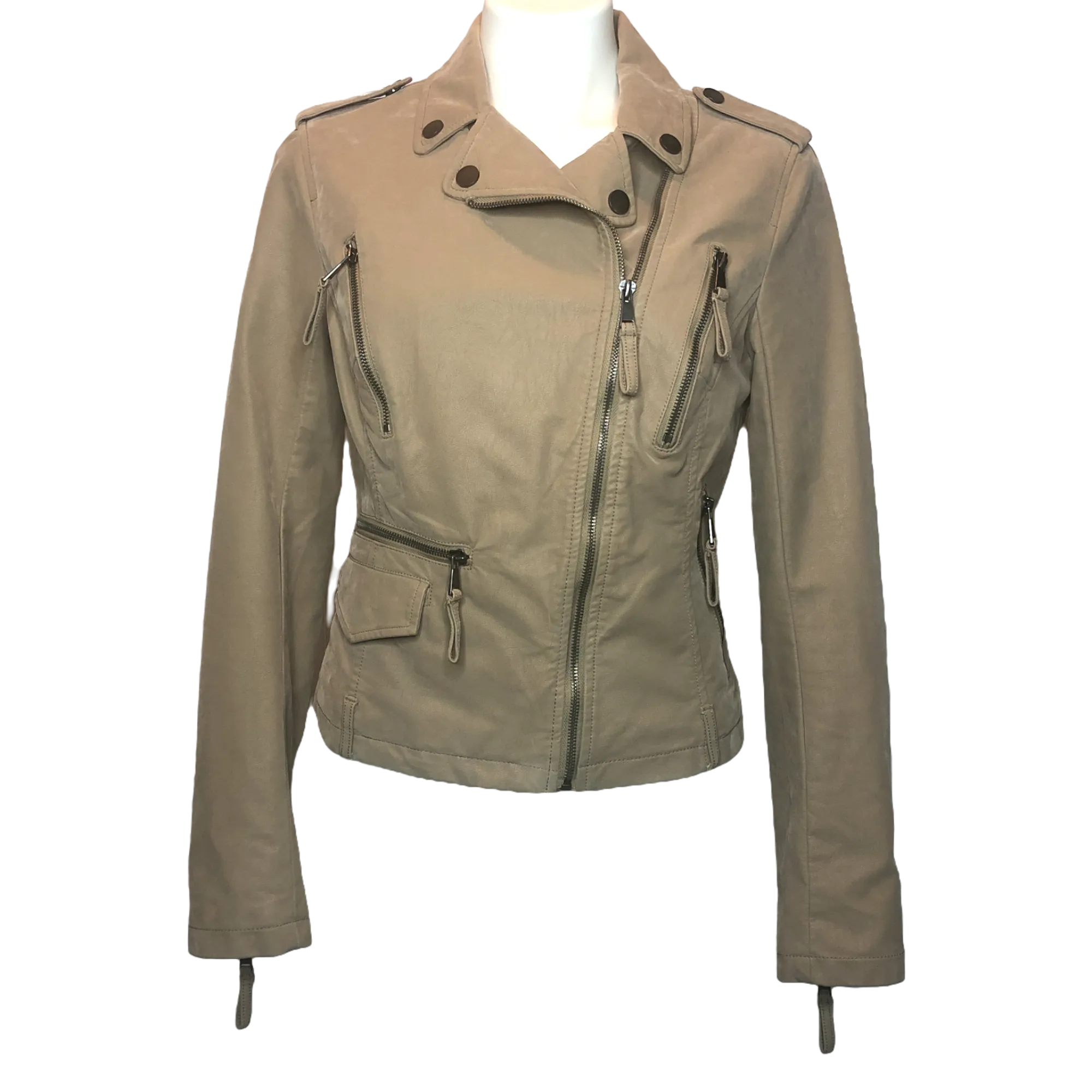 BNCI by Blanc Noir Tan Faux Suede Moto Jacket - Size Medium