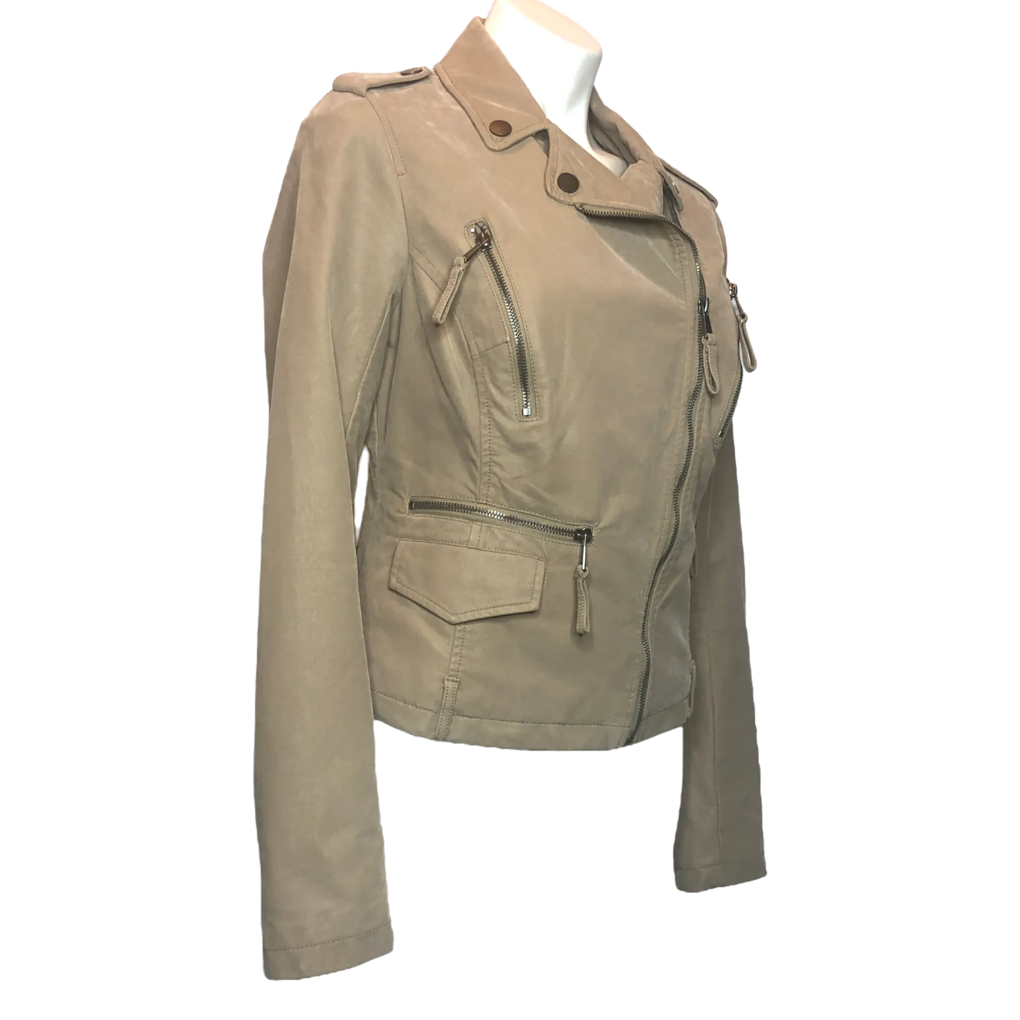 BNCI by Blanc Noir Tan Faux Suede Moto Jacket - Size Medium