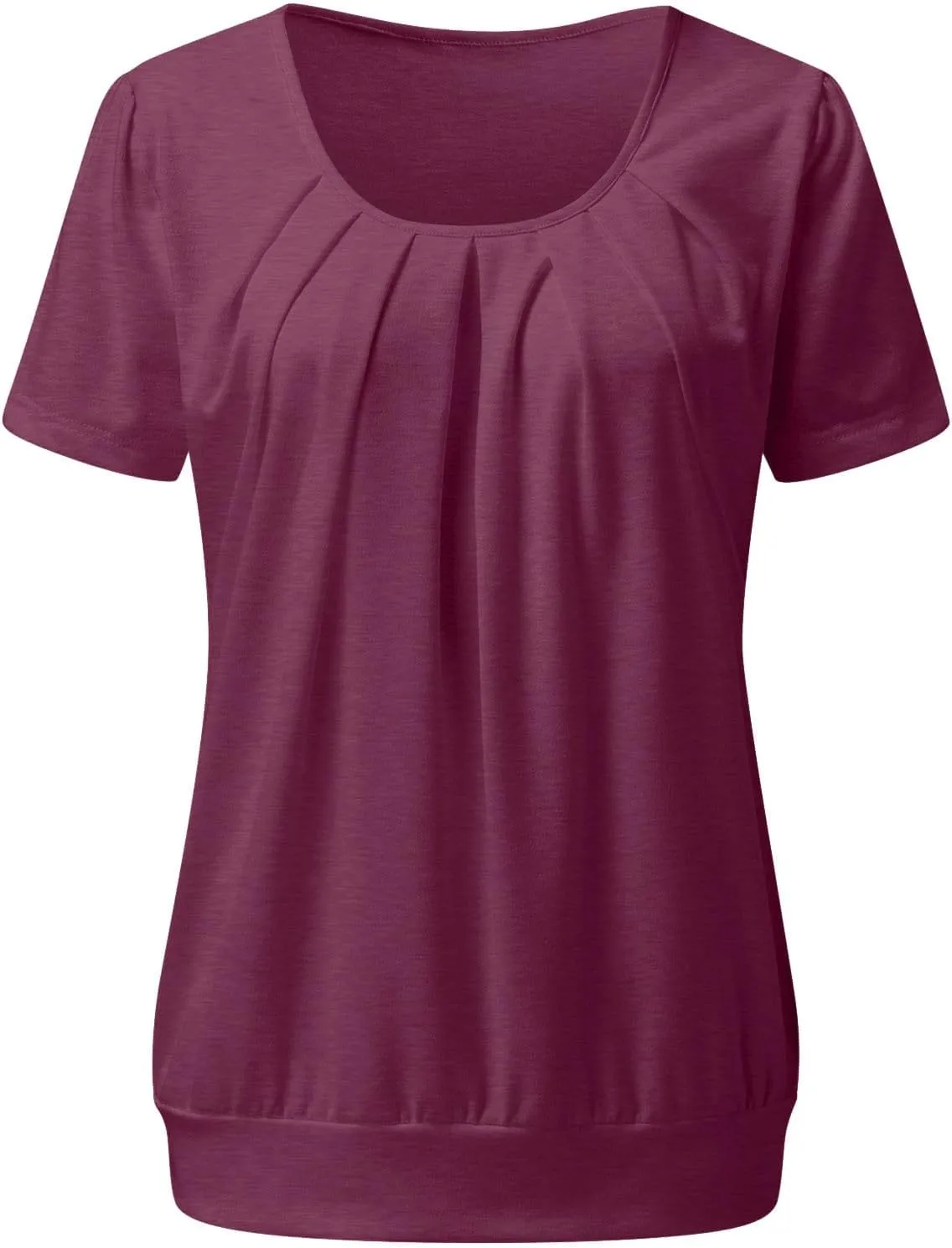 Casual Summer Tops for Women Trendy Dressy Short Sleeve Crewneck Blouses Work Business Pleated Front Tees Shirts