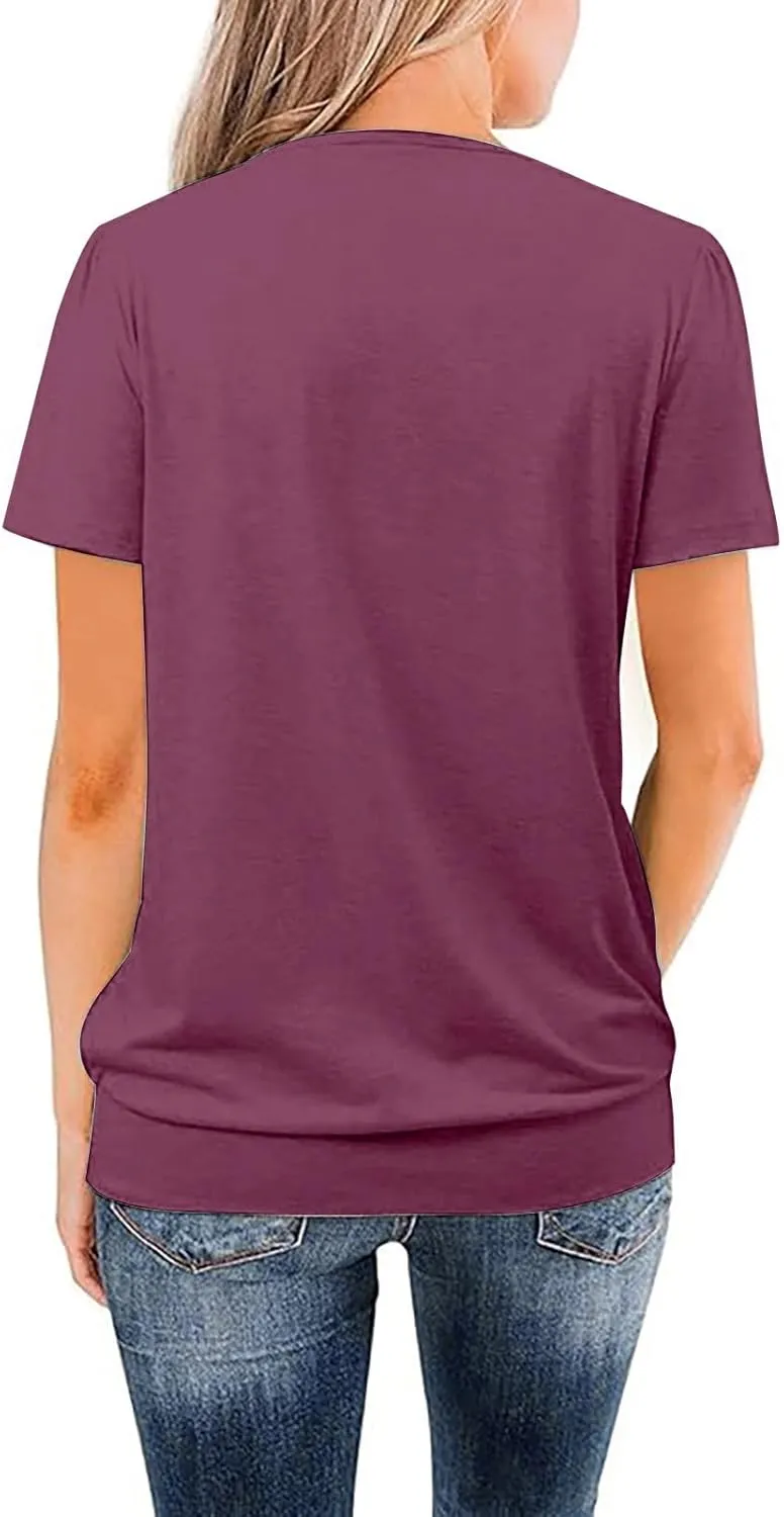 Casual Summer Tops for Women Trendy Dressy Short Sleeve Crewneck Blouses Work Business Pleated Front Tees Shirts