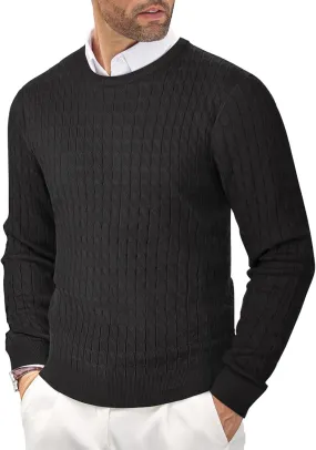 COOFANDY Men's Crewneck Knit Sweater Slim Fit Lightweight Casual Twist Patterned Cable Knitted Pullover