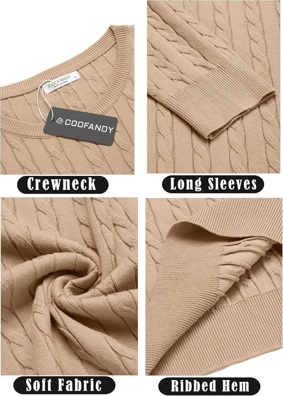 COOFANDY Men's Crewneck Knit Sweater Slim Fit Lightweight Casual Twist Patterned Cable Knitted Pullover