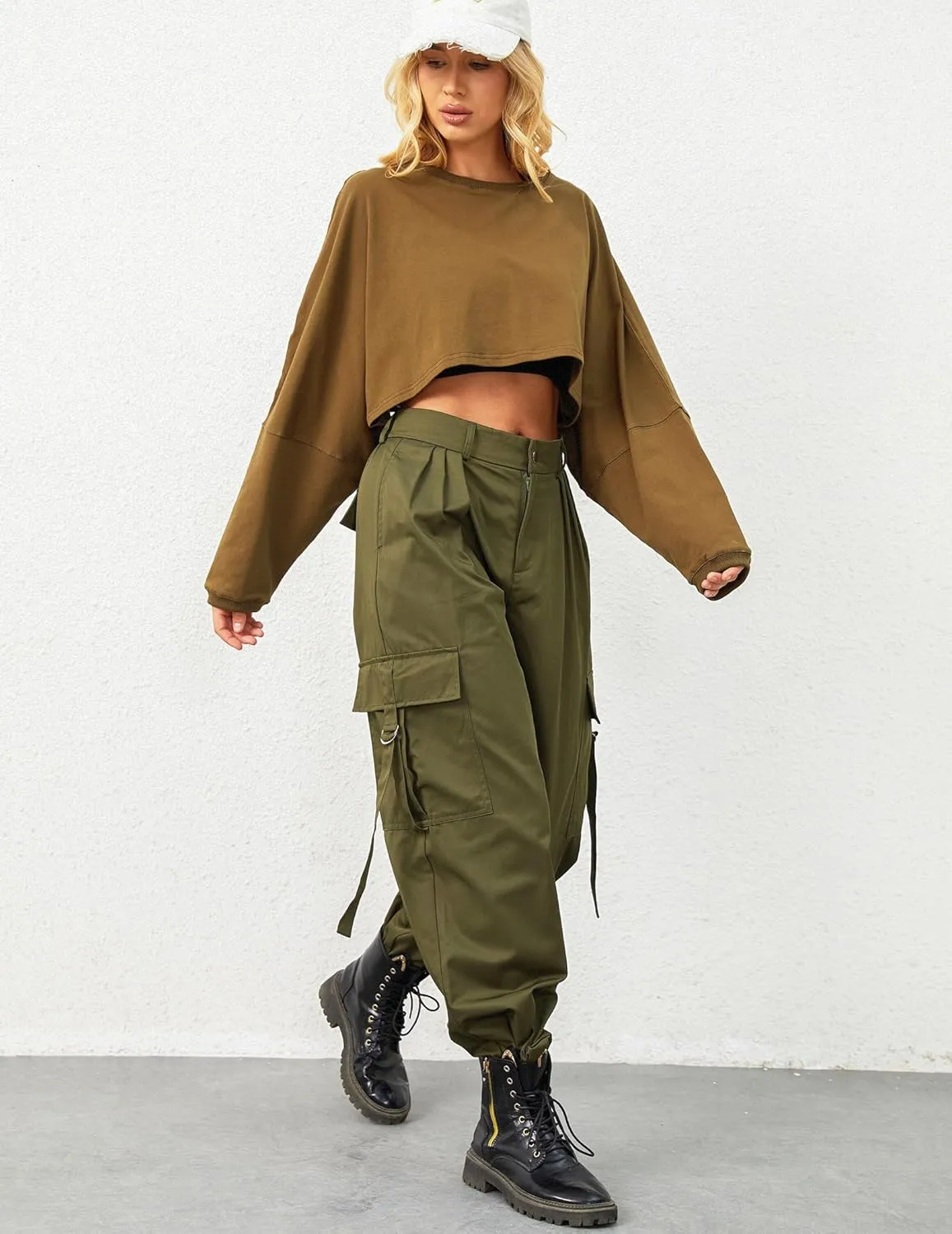 Cropped Sweatshirt Long Sleeve Crop Top Workout Oversized Sweatshirt Loose Crop Tops For Women Crewneck Sweatshirt