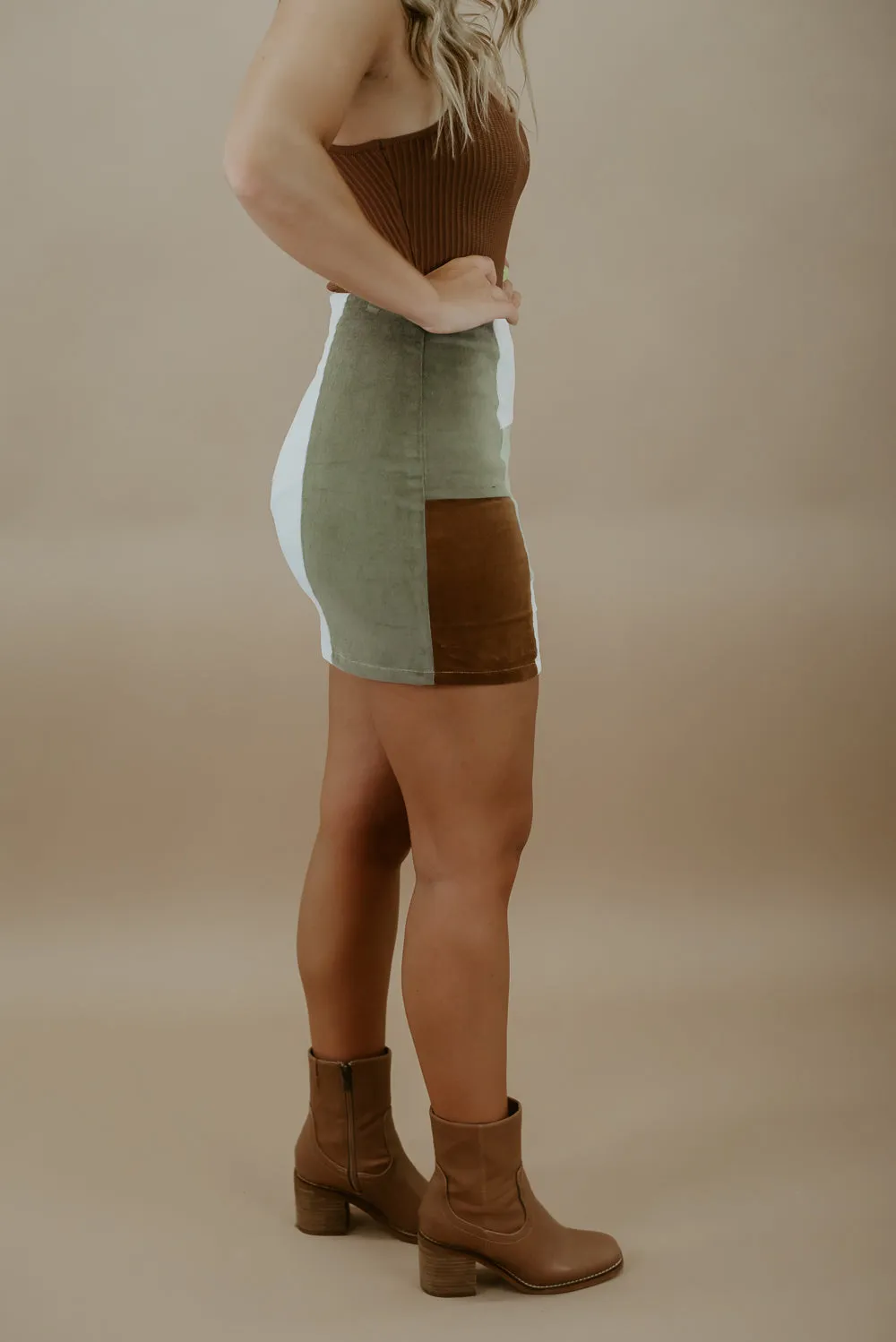 Crush On You Color Block Skirt, Sage Multi