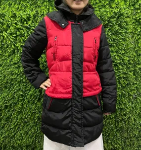 DEARCASE Women's Color Block Hooded Zipper Pocket Parkas Outwear
