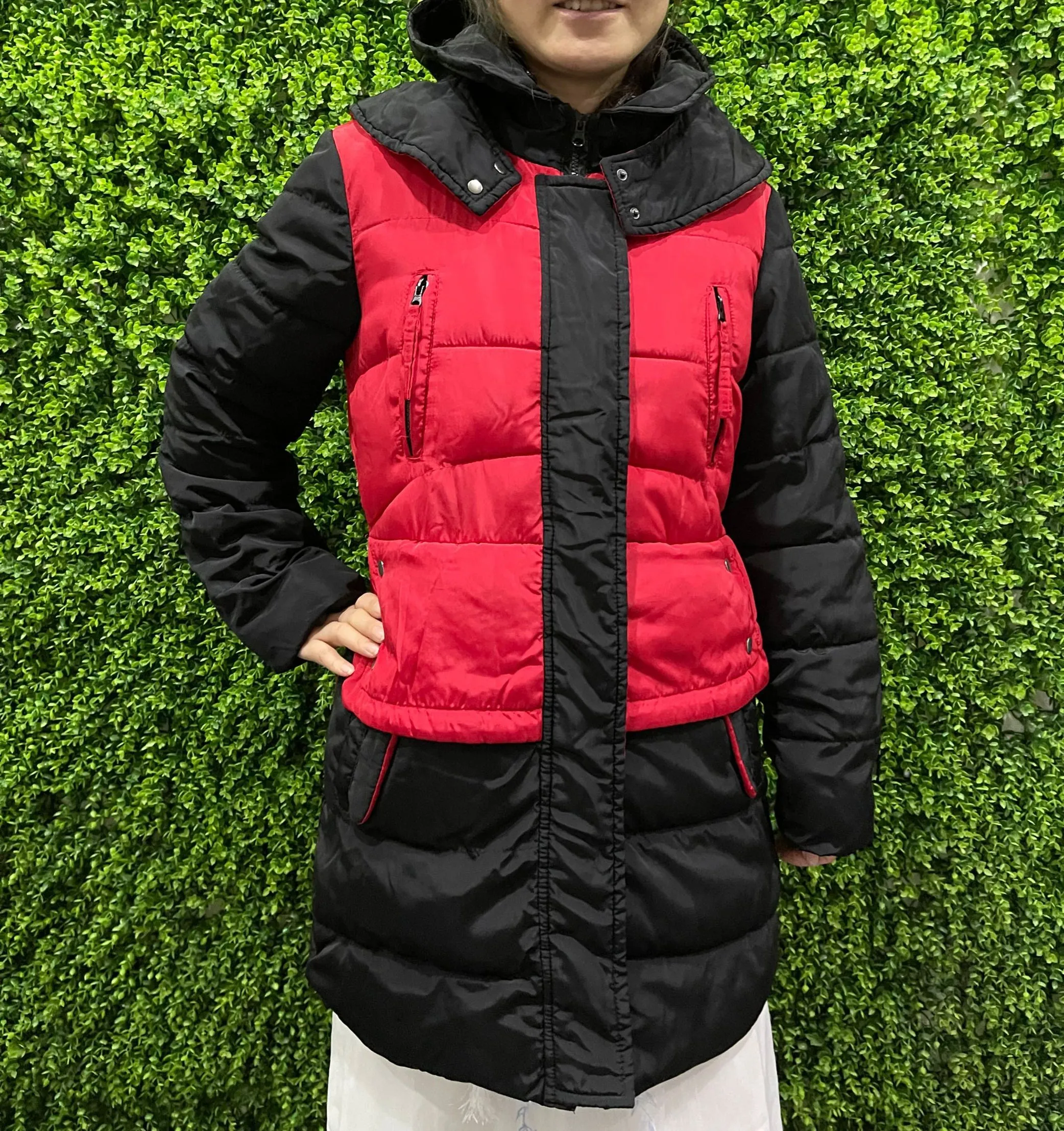 DEARCASE Women's Color Block Hooded Zipper Pocket Parkas Outwear