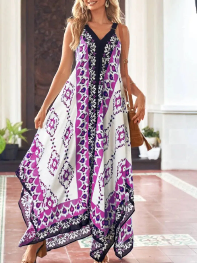 FashionSierra - 2024 Fashion Print Loose Straps Sexy Long Boho Dress