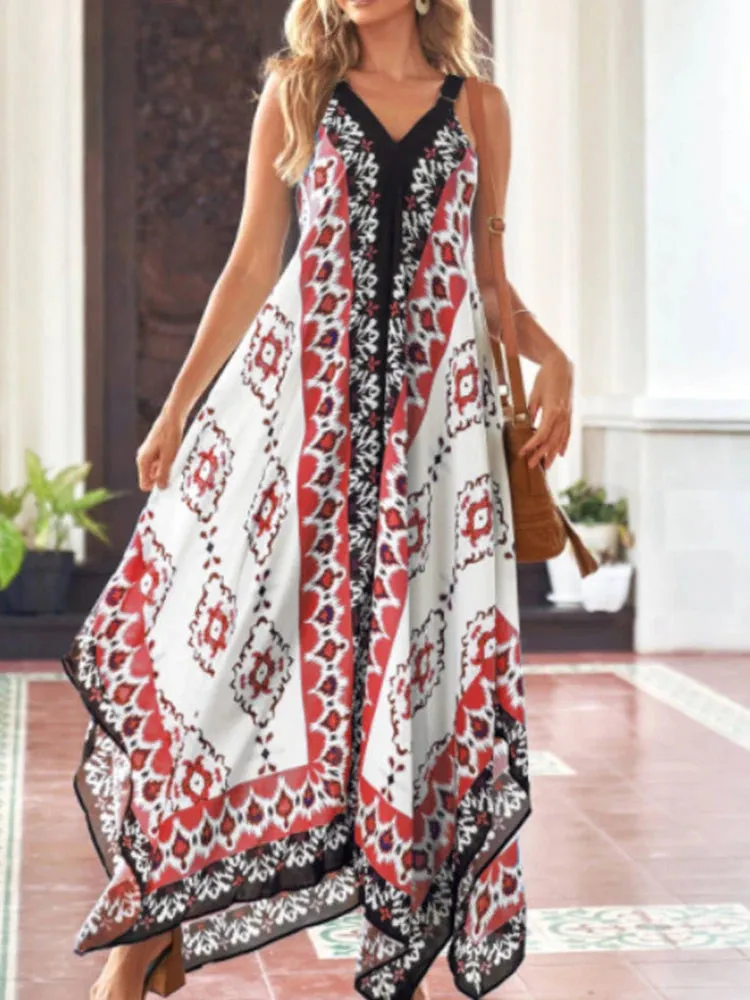 FashionSierra - 2024 Fashion Print Loose Straps Sexy Long Boho Dress