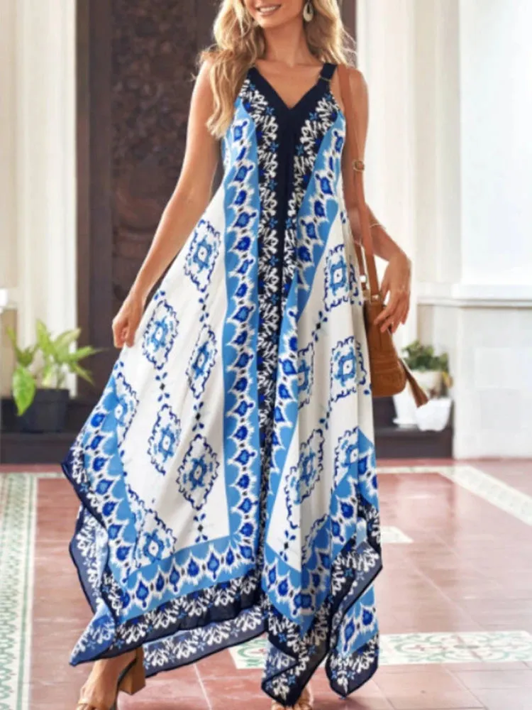 FashionSierra - 2024 Fashion Print Loose Straps Sexy Long Boho Dress