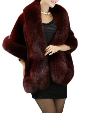 Faux Fur Shawl Cloak Coats