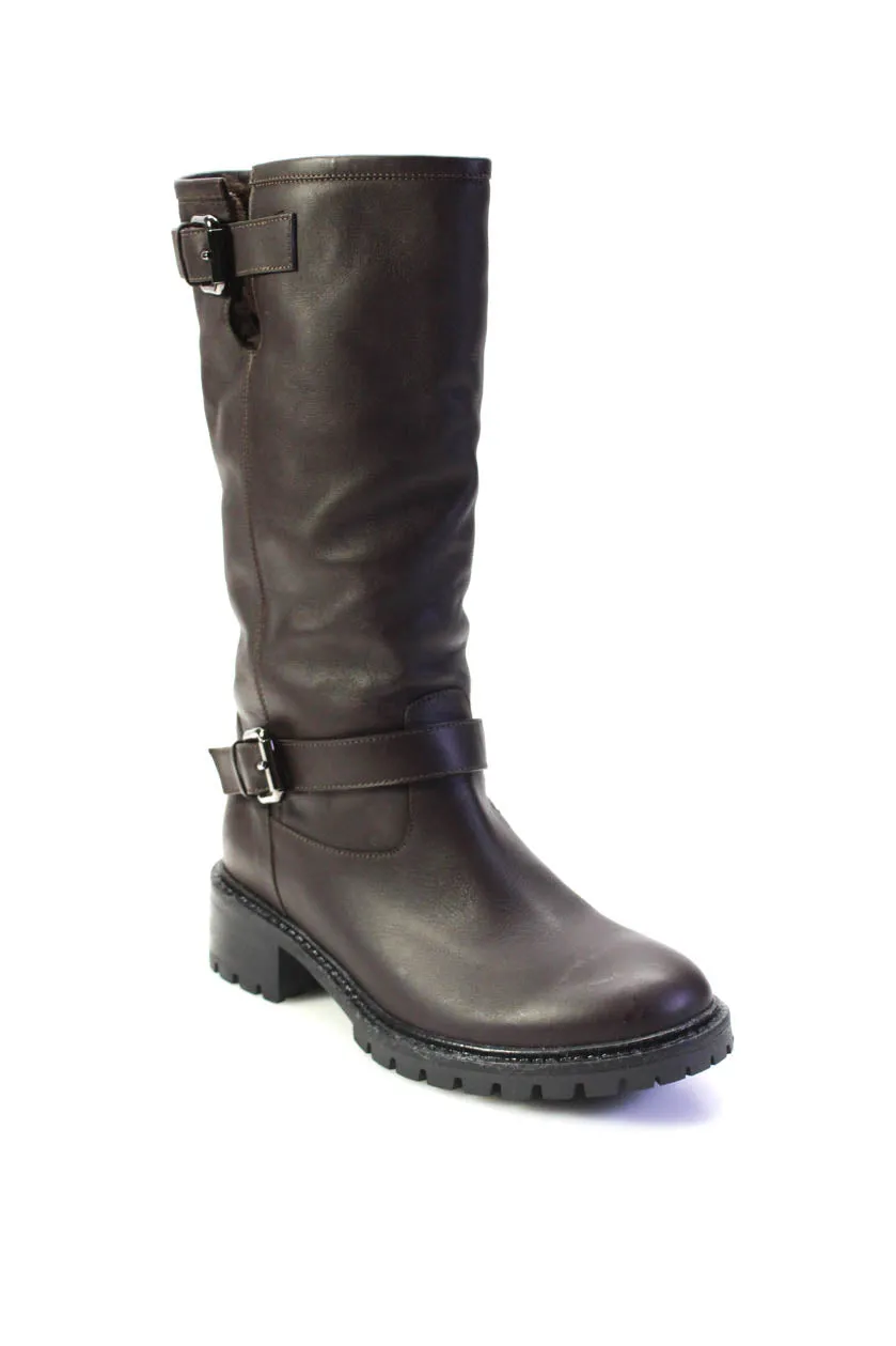Fendi Womens Slip On Shearling Lined Knee High Boots Brown Leather