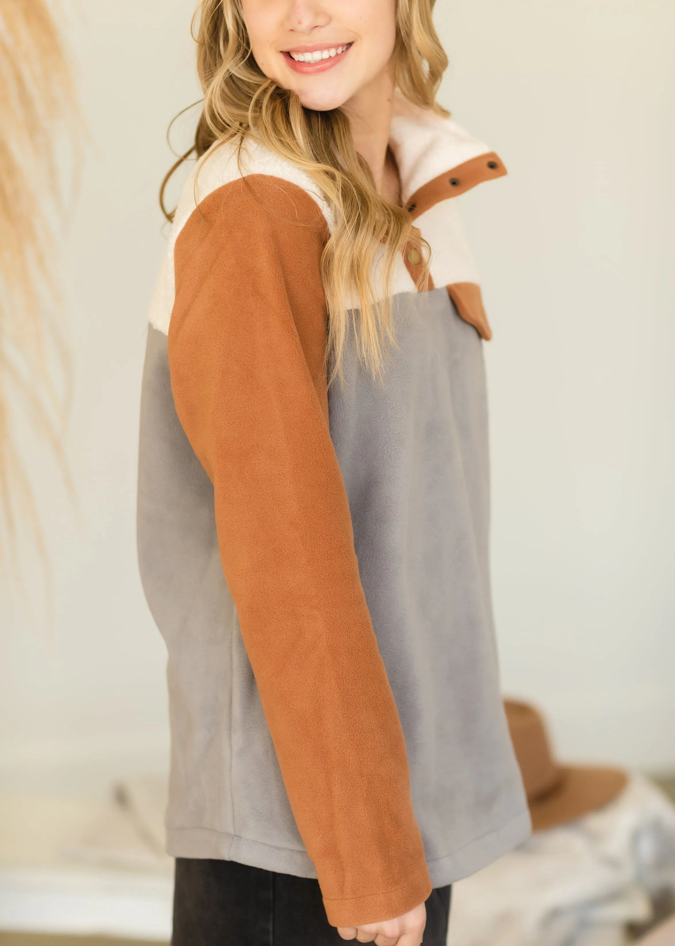 Gray Color Block Fleece Top - FINAL SALE