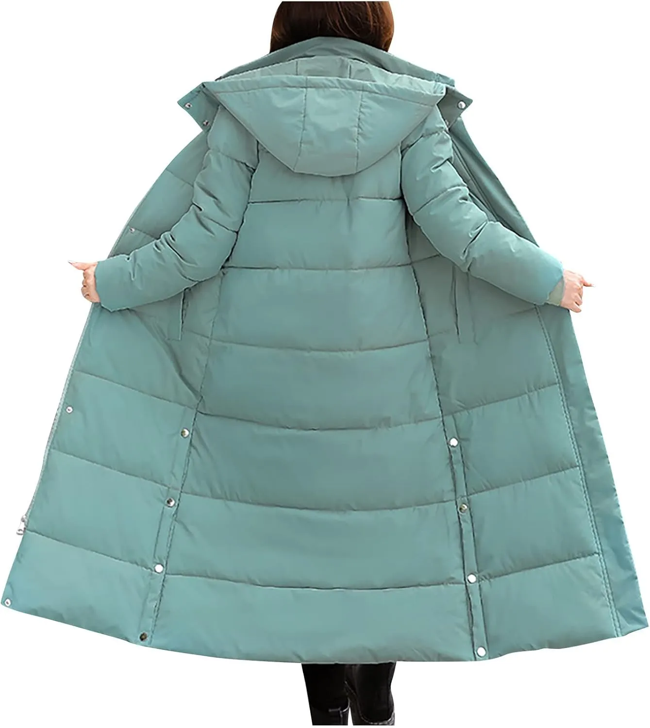 Hvyesh Womens Plus Size Long Down Jacket Quilted Long Puffer Jackets Warm Thicken Maxi Length Winter Coats Parka Outwear