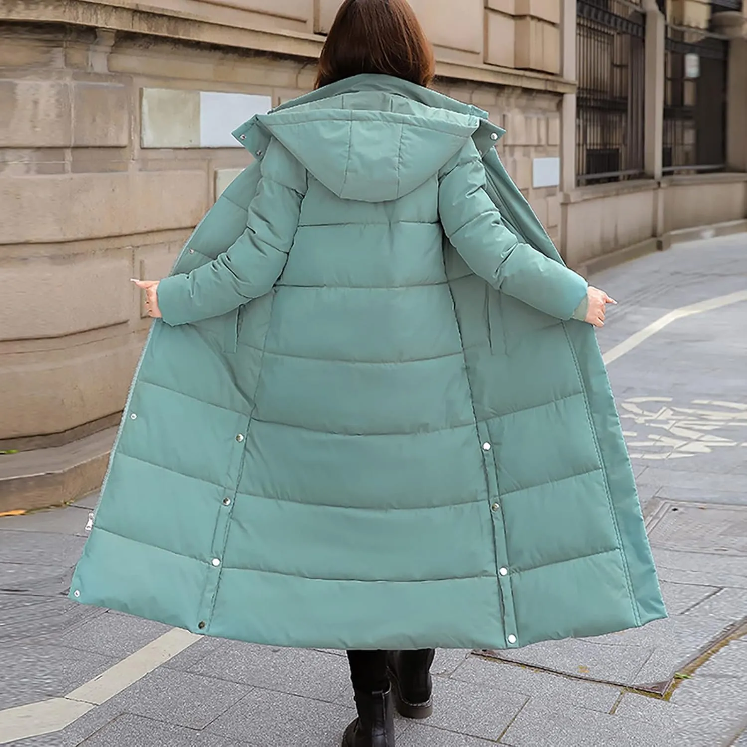 Hvyesh Womens Plus Size Long Down Jacket Quilted Long Puffer Jackets Warm Thicken Maxi Length Winter Coats Parka Outwear