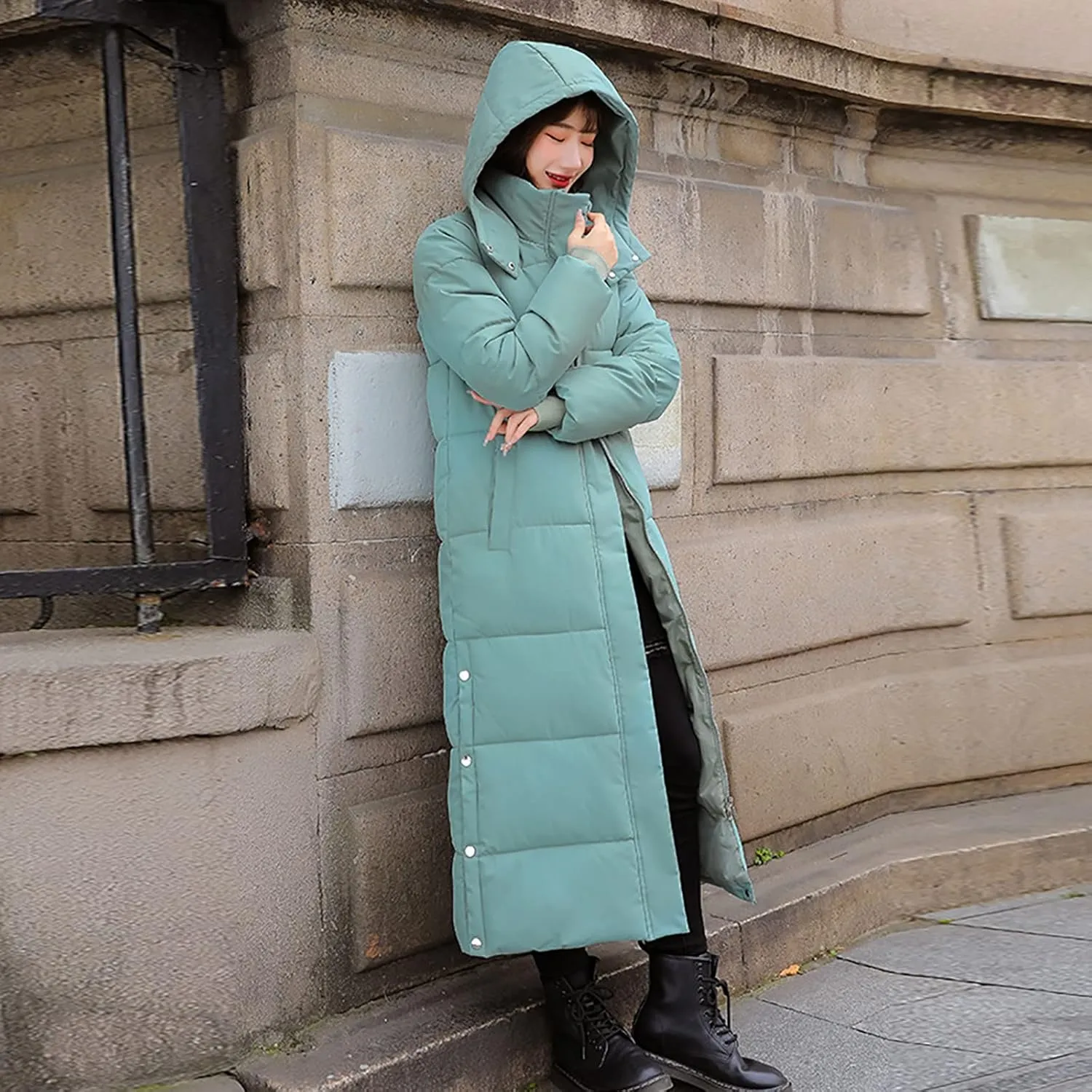 Hvyesh Womens Plus Size Long Down Jacket Quilted Long Puffer Jackets Warm Thicken Maxi Length Winter Coats Parka Outwear