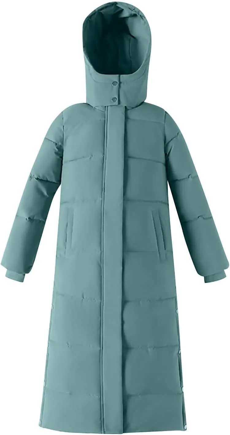 Hvyesh Womens Plus Size Long Down Jacket Quilted Long Puffer Jackets Warm Thicken Maxi Length Winter Coats Parka Outwear