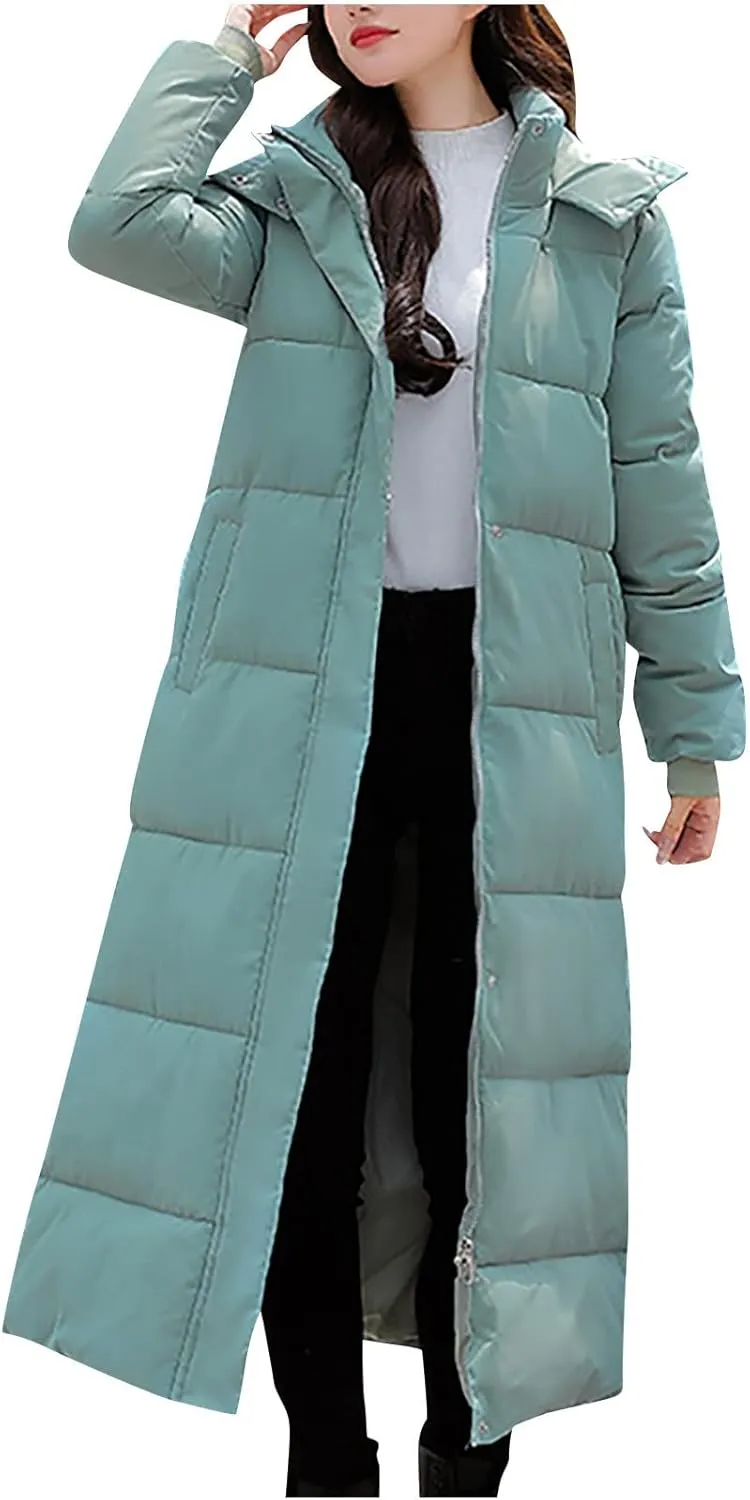Hvyesh Womens Plus Size Long Down Jacket Quilted Long Puffer Jackets Warm Thicken Maxi Length Winter Coats Parka Outwear