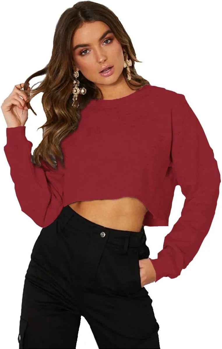 Kyerivs Casual Crop Sweatshirt for Women Crewneck Cropped Shirts Workout Long Sleeve Crop Tops