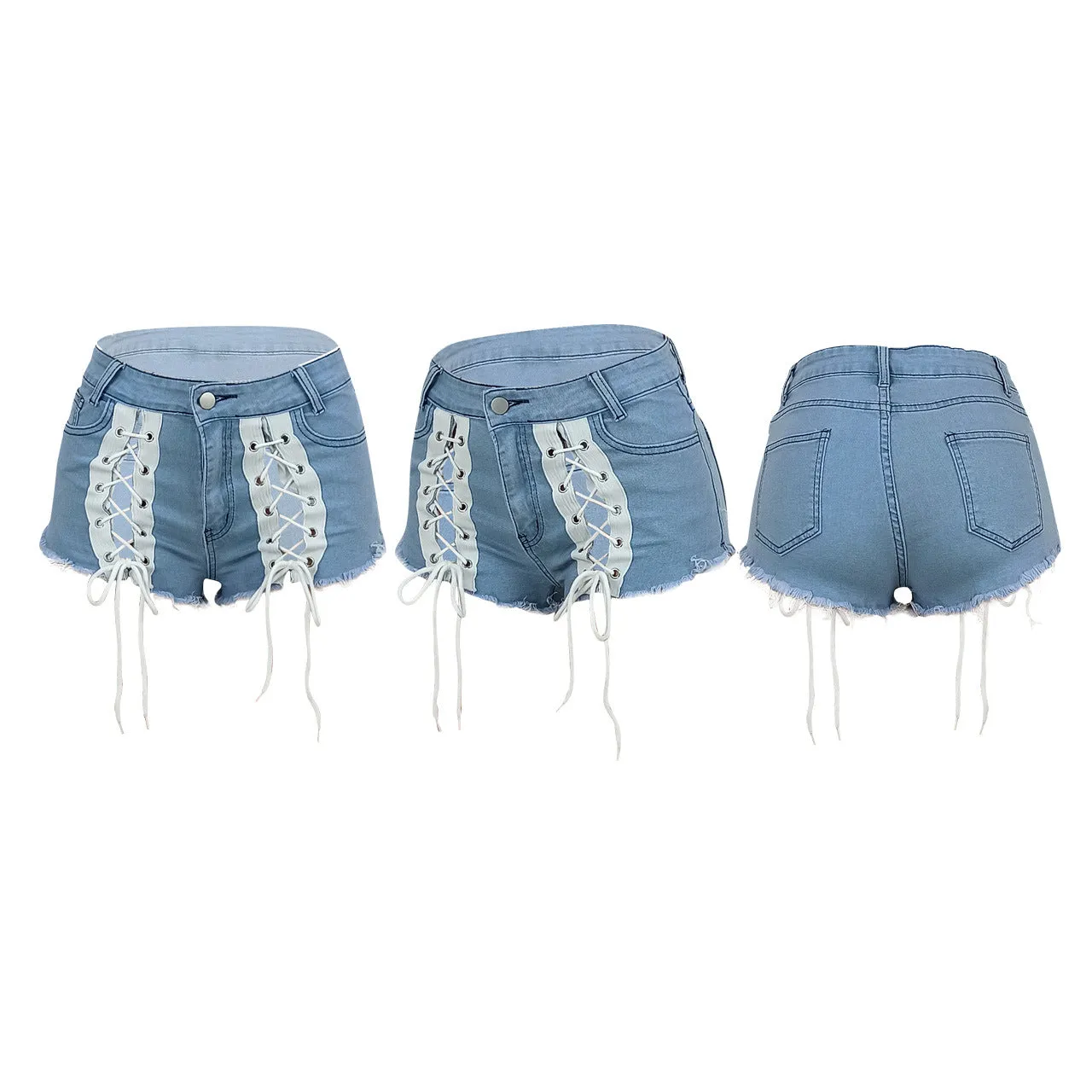 Lace up fringed denim shorts（AY2263）