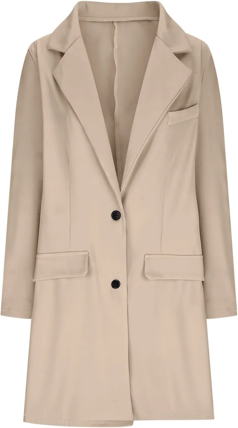 LCMTWX Women'S Coats Jacket Casual Fashion Long Sleeved Mid Long Coat Single Breasted Suit Jacket Womens Clothes Trendy