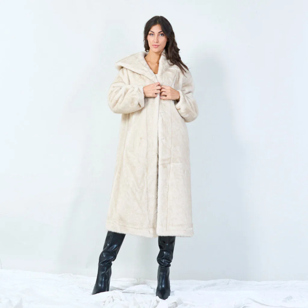 Long faux fur coat with hood wholesale