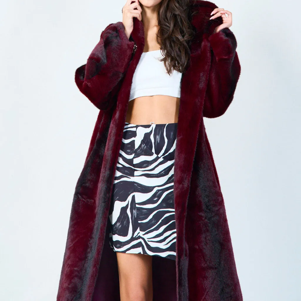 Long faux fur coat with hood wholesale