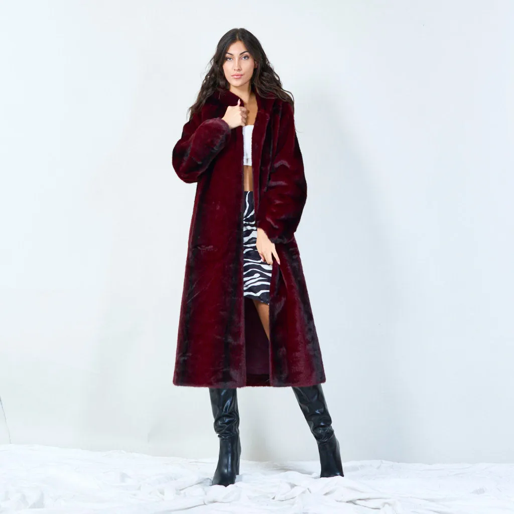 Long faux fur coat with hood wholesale