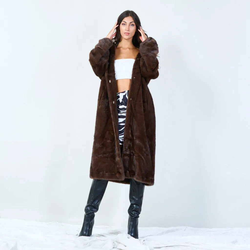 Long faux fur coat with hood wholesale