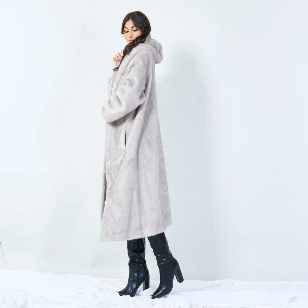 Long faux fur coat with hood wholesale