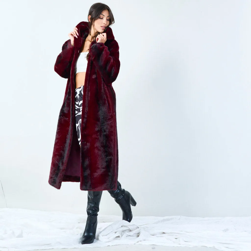Long faux fur coat with hood wholesale