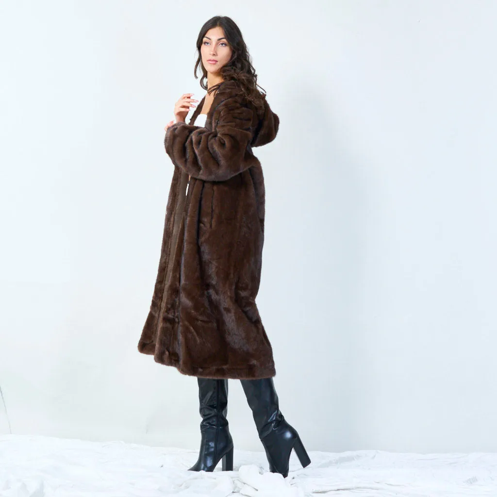 Long faux fur coat with hood wholesale