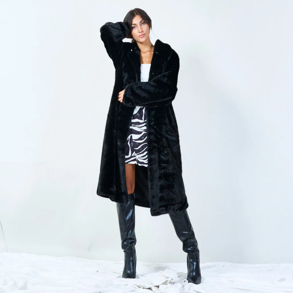 Long faux fur coat with hood wholesale
