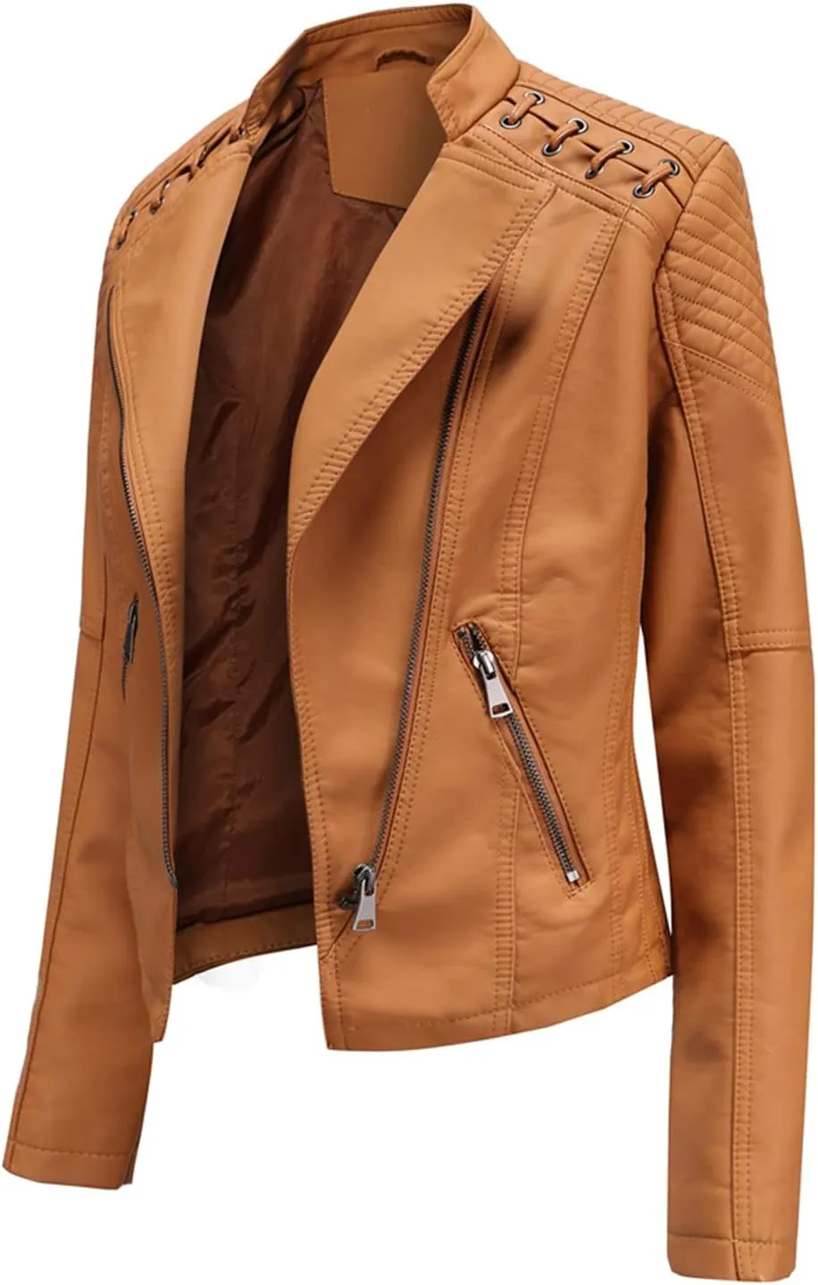 Lu's Chic Women's Motorcycle Jacket Fashion Dressy Vegan Leather Biker Coat Light Slim Fit Crop Blazer Moto Jacket