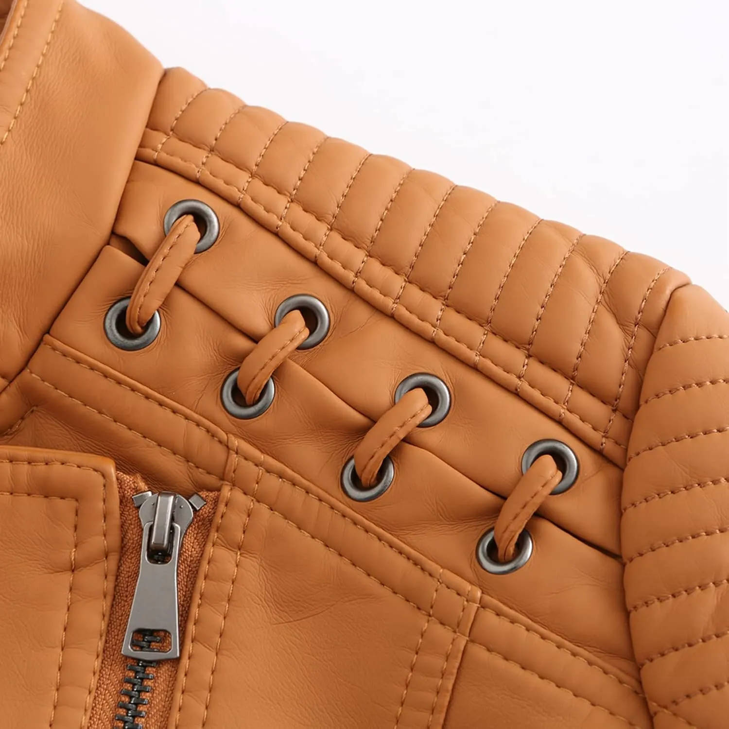 Lu's Chic Women's Motorcycle Jacket Fashion Dressy Vegan Leather Biker Coat Light Slim Fit Crop Blazer Moto Jacket