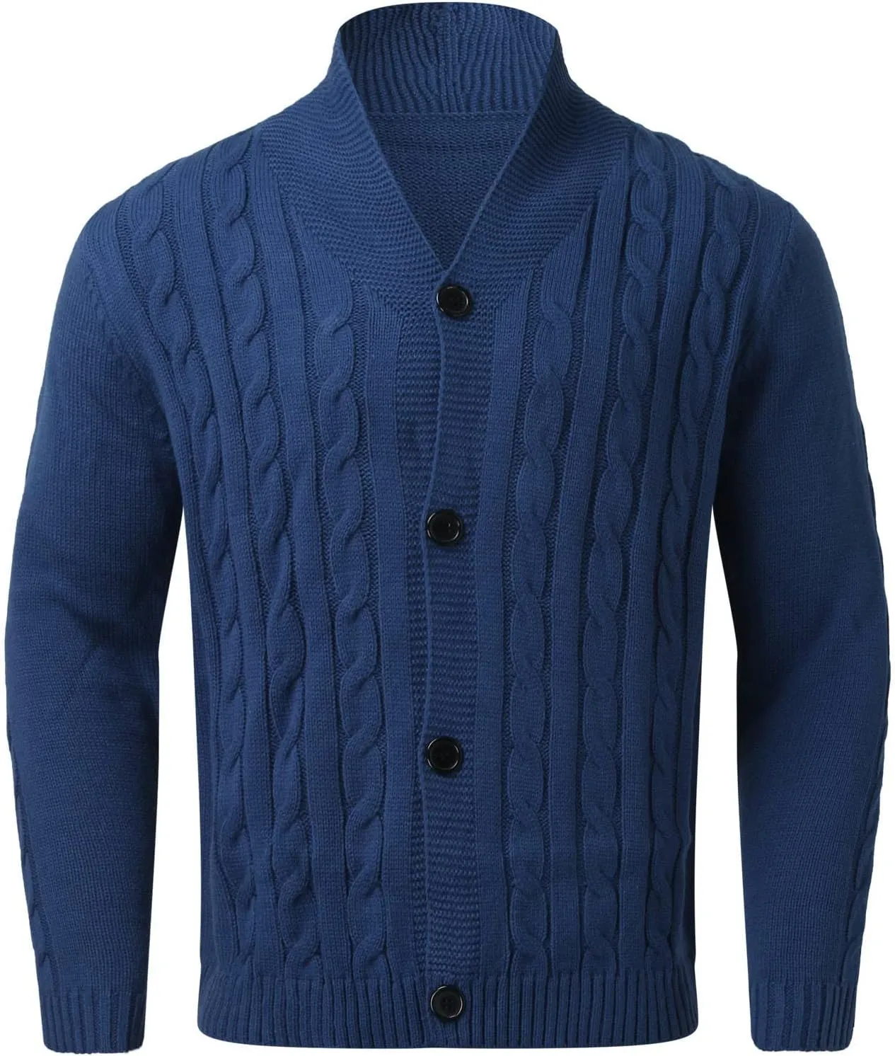 Men Casual Cardigan Sweaters Long Sleeve Shawl Collar Button Down Cable Knit Coat with Pocket Man Open Front Sweater