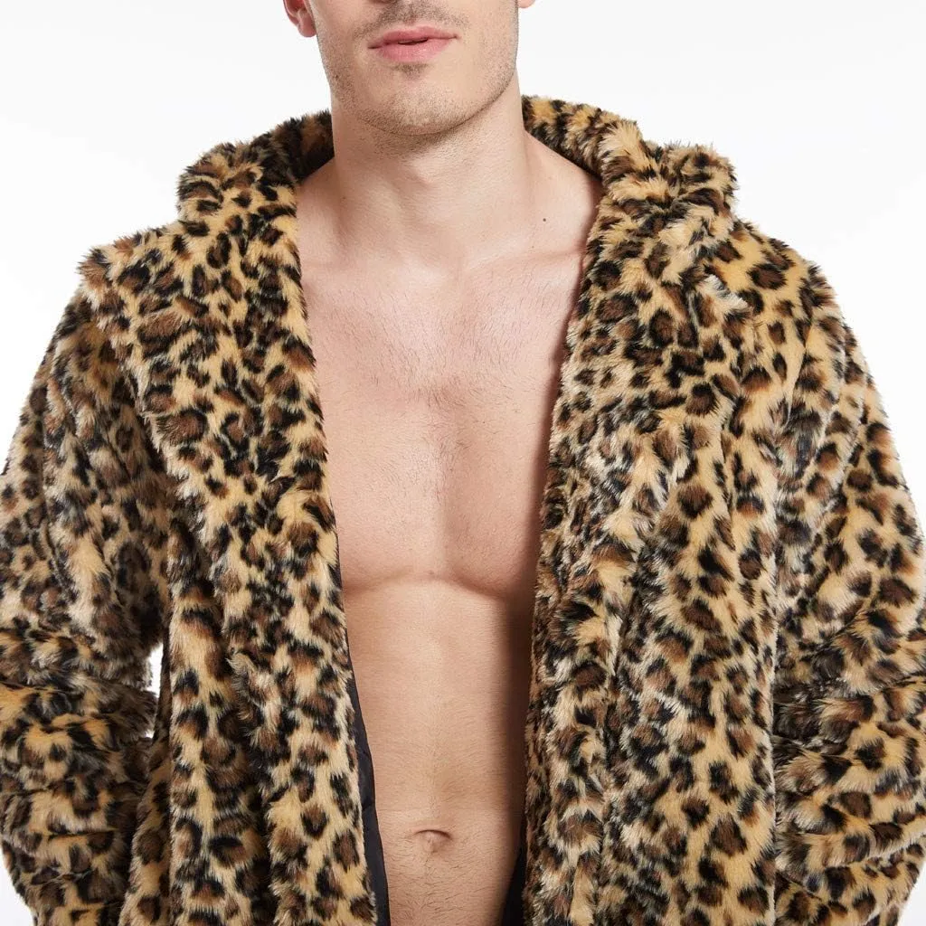Men's Faux Fur Outwear Cardigan Winter Warm Coat Overcoat Outwear Plus Size Thicken Soft Snow Jacket Outerwear
