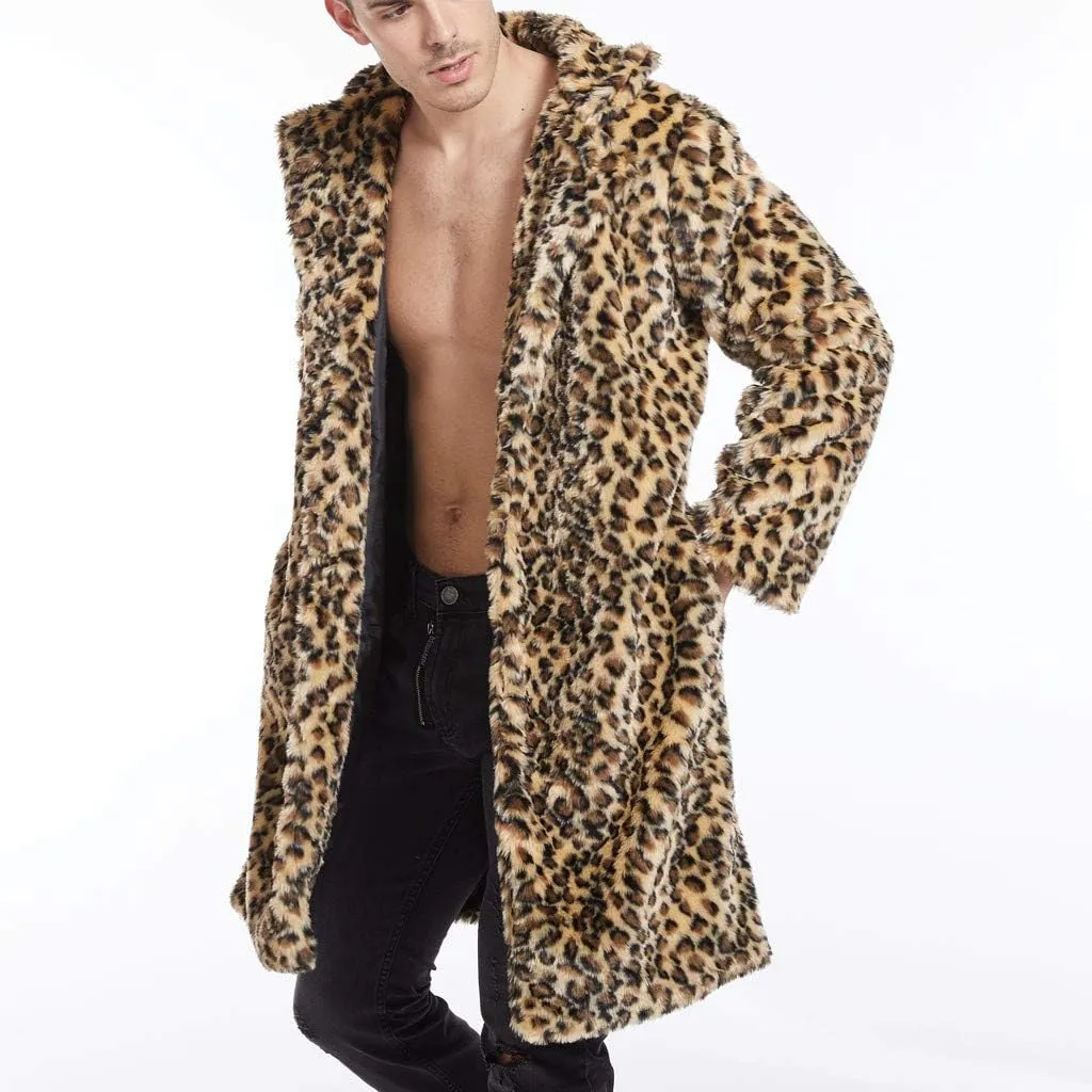 Men's Faux Fur Outwear Cardigan Winter Warm Coat Overcoat Outwear Plus Size Thicken Soft Snow Jacket Outerwear